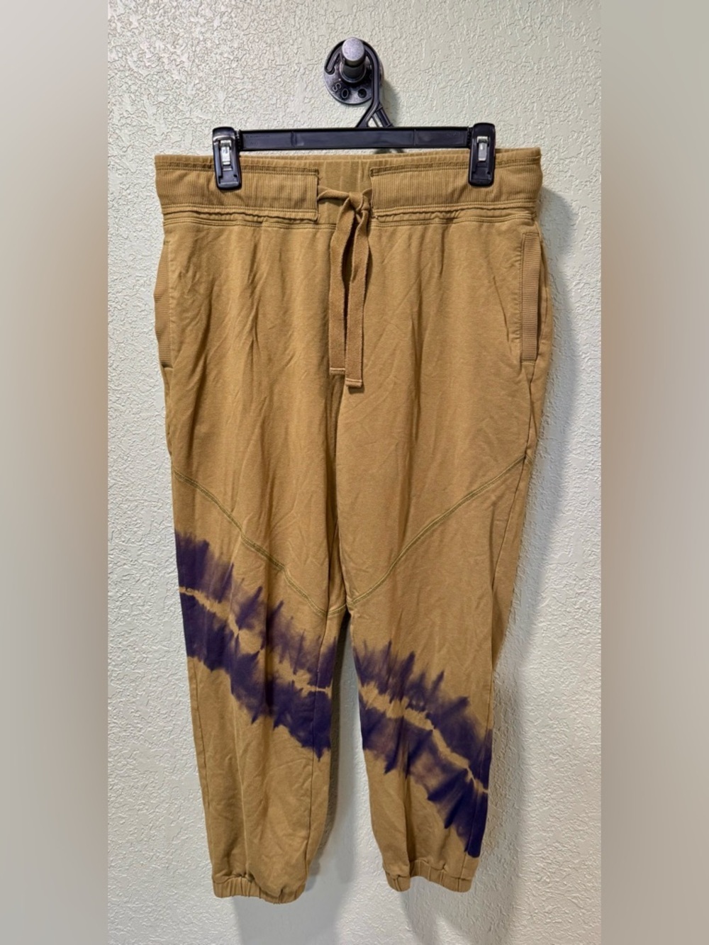 JoyLab Tan Joggers with Purple Tie-Dye Accent M
